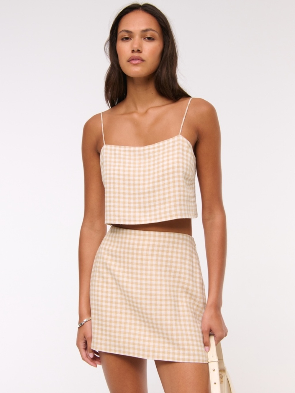 Abercrombie & Fitch The A&F Scarlett Linen-Blend Mini Skort Light Brown Gingham